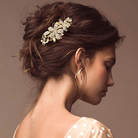 Stone Paved Flower Accented Hair Comb