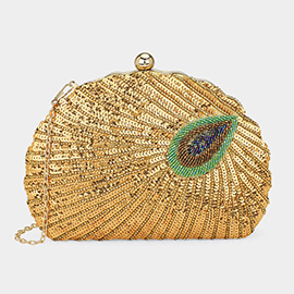 Beaded Sequin Peacock Clutch Evening Bag / Crossbody Bag