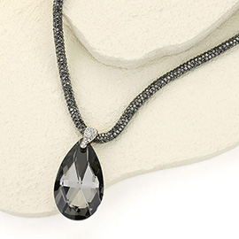 Teardrop Faceted Stone Pendant Bling Studded Necklace