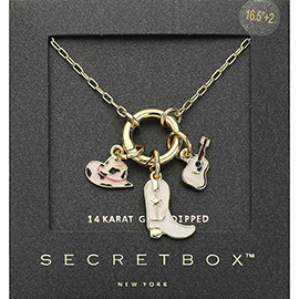 SECRET BOX_14K Gold  Dipped Enamel Cowboy Hat Boot Guitar Pendant Necklace