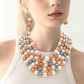 Pearl Multi Strand Bib Necklace