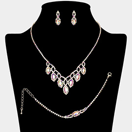 Marquise Stone Pendant Station Rhinestone Paved Jewelry Set