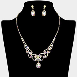 Teardrop Stone Accented Rhinestone Paved Necklace