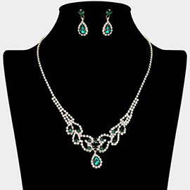 Teardrop Stone Accented Rhinestone Paved Necklace