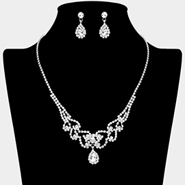 Teardrop Stone Accented Rhinestone Paved Necklace