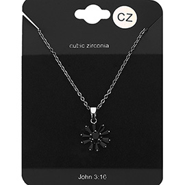 CZ Flower Stone Pendant Necklace