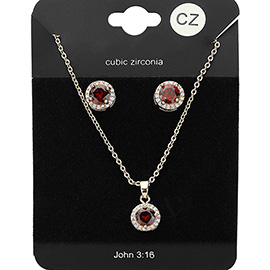 CZ Round Stone Accented Pendant Necklace