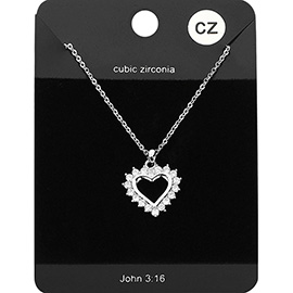 CZ Paved Open Heart Pendant Necklace