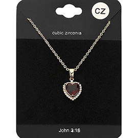 CZ Heart Stone Pendant Necklace