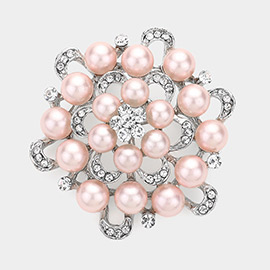 Pearl Crystal Flower Pin Brooch