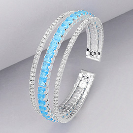 Square Cut CZ Stone Accented Split Evening Bracelet