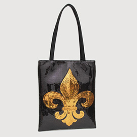 Fleur de Lis Sequin Front Tote Bag