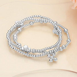 3PCS - Metal Ball Cross Beaded Stretch Multi Layered Bracelets