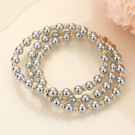 3PCS - Metal Ball Beaded Stretch Multi Layered Bracelets