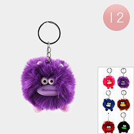 12PCS - Furry Cute Character Faux Pom Pom Ball Keychains