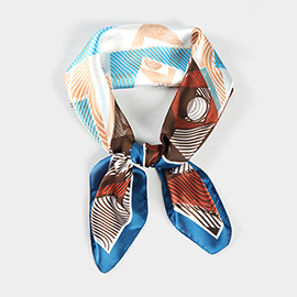 Geometric Pattern Printed Square Silky Satin Bandana Scarf