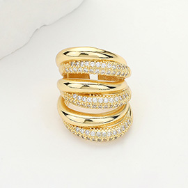 CZ Stone Paved Brass Metal Chunky Stack Ring