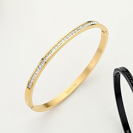 Stainless Steel Rhinestone Paved Hinged Bangle Bracelet