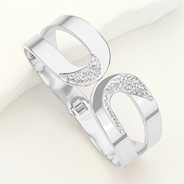 Stainless Steel Stone Paved Hinged Bangle Bracelet