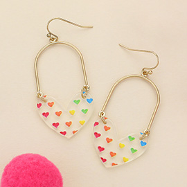 Lucite Resin Rainbow Heart Pattern Pointed Dangle Earrings