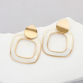 Gold Painted Mother Of Pearl Open Square Earrings