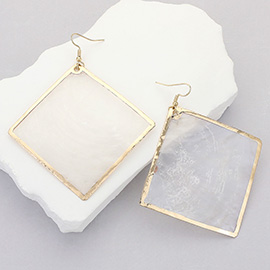 Gold Painted Translucent Mother Of Pearl Rhombus Dangle Earrings