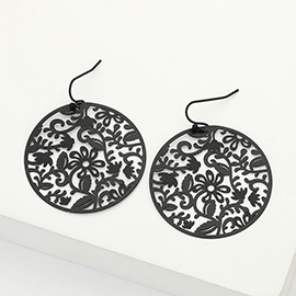 Brass Metal Filigree Round Dangle Earrings