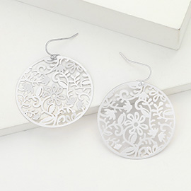 Brass Metal Filigree Round Dangle Earrings