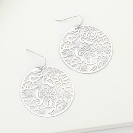 Brass Metal Filigree Round Dangle Earrings