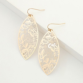 Brass Metal Filigree Marquise Dangle Earrings