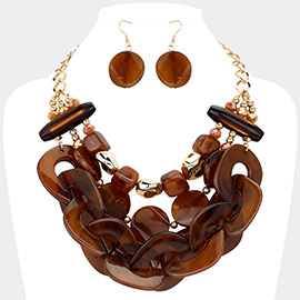 Chunky Acetate Chain Link Strand Statement Necklace