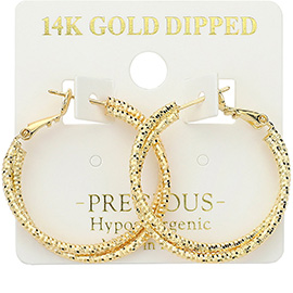 14K Gold Dipped Hypoallergenic Textured Twisted Hoop Earrings