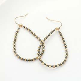 Metal Ball Beaded Open Teardrop Dangle Earrings