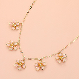 Enamel Flower Charm Paperclip Chain Necklace