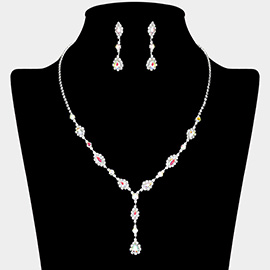 Marquise CZ Stone Cluster Y Shaped Rhinestone Necklace