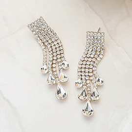 Teardrop CZ Stone Tip Fringe Evening Earrings