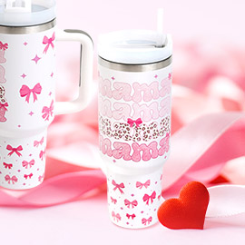 MAMA Message Bow Pattern Printed 40oz Stainless Steel Tumbler with Handle