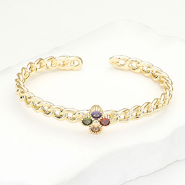 CZ Stone Flower Centered Cuff Bracelet