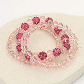 3PCS - Faceted Beaded Shamballa Ball Stretch Multi Layered Bracelets