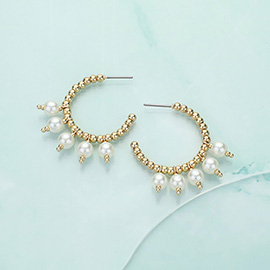 Pearl Metal Ball Beaded Hoop Earrings