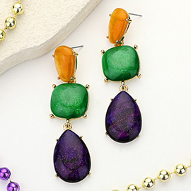 Mardi Gras Stone Cluster Dangle Earrings