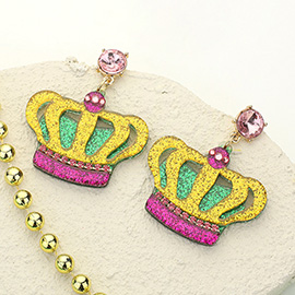 Glittered Resin Mardi Gras Crown Dangle Earrings