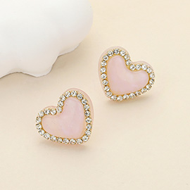 Stone Rim Resin Heart Pebble Stud Earrings