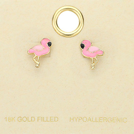 18K Gold Filled Enamel Flamingo Stud Earrings