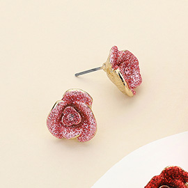 Glittered Rose Stud Earrings