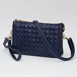 Faux Leather Woven Flap Envelop Crossbody Bag