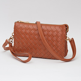 Faux Leather Woven Flap Envelop Crossbody Bag