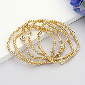 5PCS - Metal Bubble Flower Pointed Faceted Beaded Stretch Multi Layered Bracelets