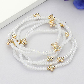 5PCS - Metal Bubble Flower Pointed Faceted Beaded Stretch Multi Layered Bracelets