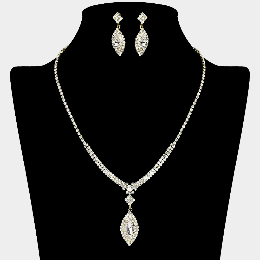 Marquise Stone Pendant Rhinestone Paved Necklace